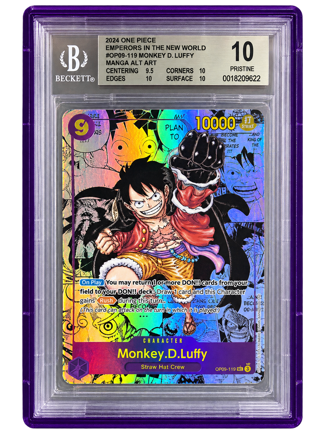 Emperors In The New World OP09-119 Monkey D. Luffy Manga Alt Art — BGS 10 Pristine