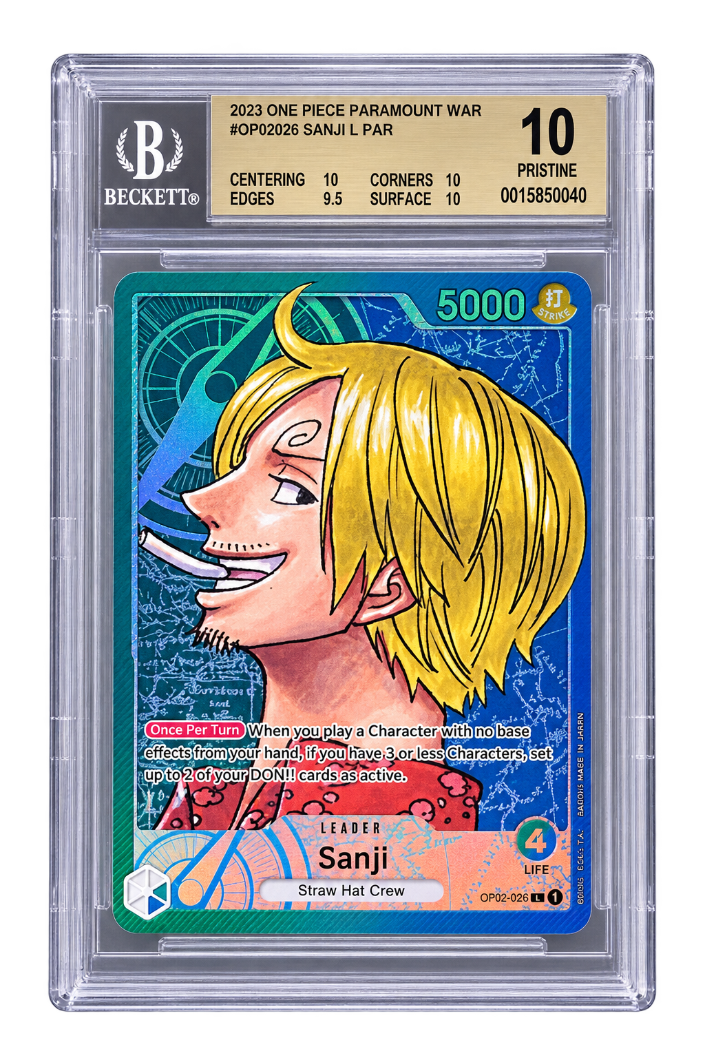 Paramount War Japanese Manga 1 Alt Art #OP03-04 Sanji (Leader) — BGS 10 Pristine