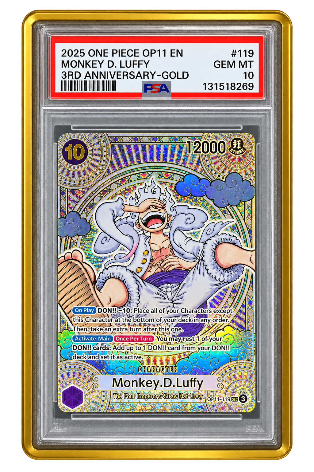 #119 Monkey D. Luffy 3rd Anniversary – Gold — PSA 10 Gem Mint